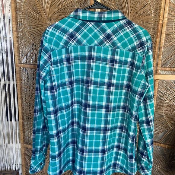 Orvis Teal Plaid Fleece Lined Flannel Shirt (B) - Picture 3 of 3